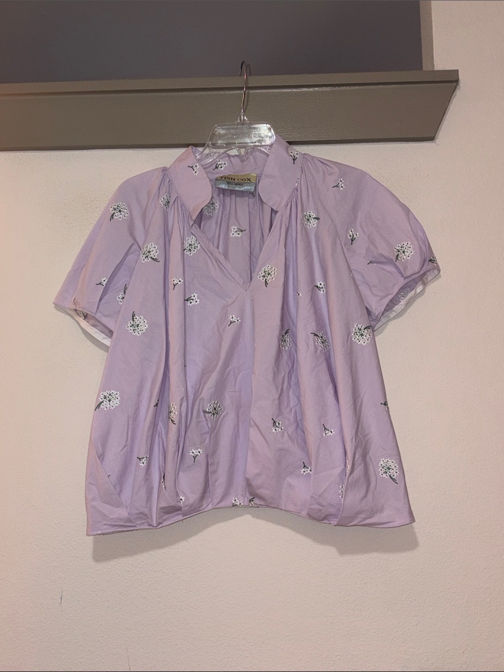 Tish Cox Purple Floral Embroidered Top SZ S EUC